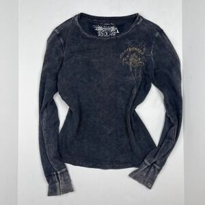 Y2K Grunge Waffle Knit Tee in Faded Black Rare Manchester Buckle Women's Small